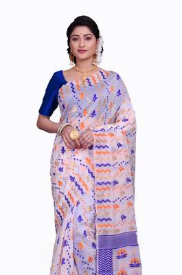 White Woven Cotton Silk Saree With Blouse 1