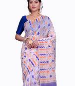 White Woven Cotton Silk Saree With Blouse