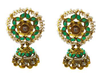 Ethnic Indian Bollywood Traditional Mint Green Pearl Kundan Jhumki Earrings Set 1
