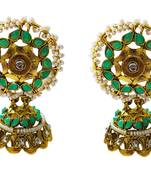 Ethnic Indian Bollywood Traditional Mint Green Pearl Kundan Jhumki Earrings Set