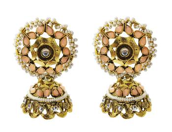 Ethnic Indian Bollywood Traditional Peech Pearl Kundan Jhumki Earrings Set 1