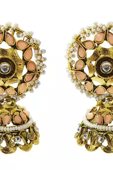 Ethnic Indian Bollywood Traditional Peech Pearl Kundan Jhumki Earrings Set