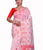 White Woven Cotton Silk Saree With Blouse
