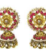 Ethnic Indian Bollywood Traditional Ruby Pearl Kundan Jhumki Earrings Set