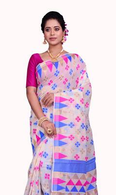 Cream Woven Cotton Silk Saree With Blouse 1