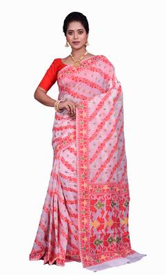White Woven Cotton Silk Saree With Blouse 1