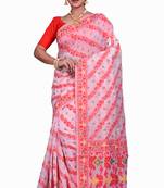 White Woven Cotton Silk Saree With Blouse