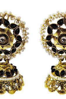 Ethnic Indian Bollywood Traditional Black Pearl Kundan Jhumki Earrings Set