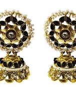 Ethnic Indian Bollywood Traditional Black Pearl Kundan Jhumki Earrings Set