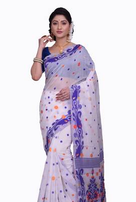 White Woven Cotton Silk Saree With Blouse 1