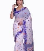 White Woven Cotton Silk Saree With Blouse