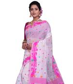 White Woven Cotton Silk Saree With Blouse