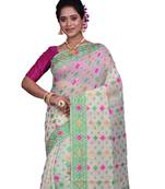 White Woven Cotton Silk Saree With Blouse