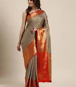 Grey woven silk blend saree with blouse