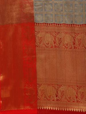 Grey woven silk blend saree with blouse 4