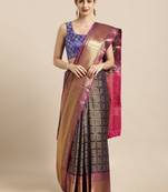 Blue woven silk blend saree with blouse