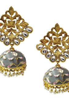Antique Gold Plated Grey Pink Meenakari Jhumka Jhumki Earrings Set