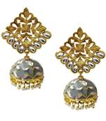 Antique Gold Plated Grey Pink Meenakari Jhumka Jhumki Earrings Set