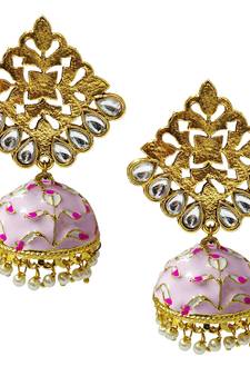 Antique Gold Plated Magenta Pink Meenakari Jhumka Jhumki Earrings Set