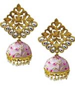 Antique Gold Plated Magenta Pink Meenakari Jhumka Jhumki Earrings Set
