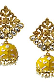 Antique Gold Plated Yellow Pink Meenakari Jhumka Jhumki Earrings Set