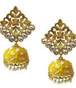 Antique Gold Plated Yellow Pink Meenakari Jhumka Jhumki Earrings Set