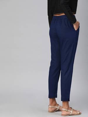 Blue plain cotton trousers 2