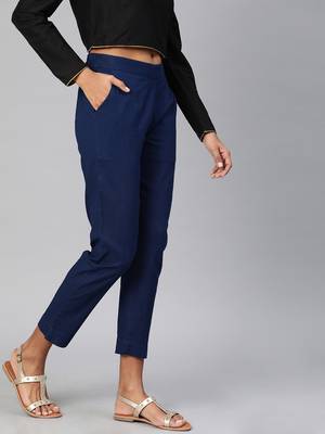 Blue plain cotton trousers 3