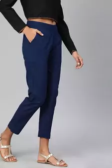 Blue plain cotton trousers