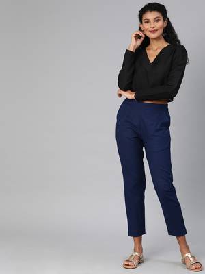 Blue plain cotton trousers 5