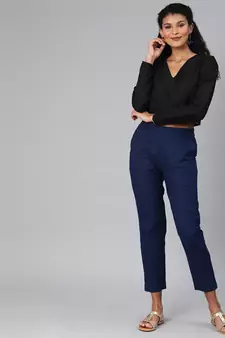 Blue plain cotton trousers