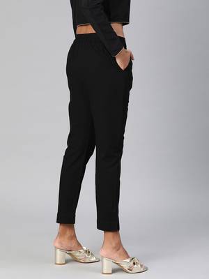 Black plain cotton trousers 2