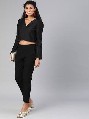 Black plain cotton trousers 5