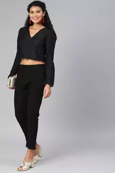 Black plain cotton trousers