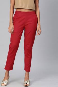 Maroon plain cotton trousers