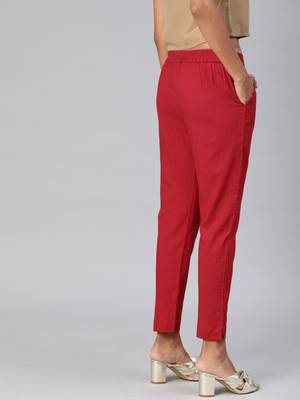 Maroon plain cotton trousers 2