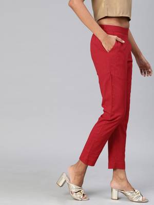 Maroon plain cotton trousers 3