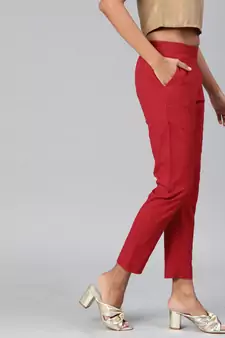 Maroon plain cotton trousers