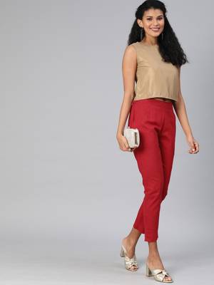 Maroon plain cotton trousers 5