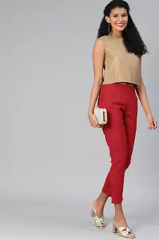 Maroon plain cotton trousers