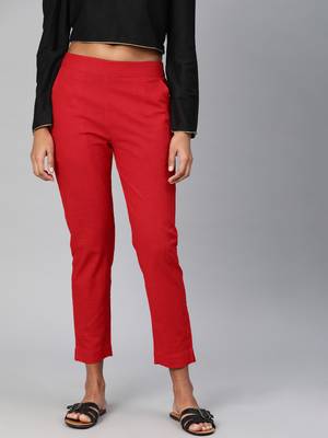 Red plain cotton trousers 1