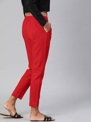 Red plain cotton trousers 2