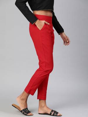 Red plain cotton trousers 3