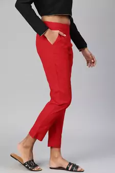 Red plain cotton trousers