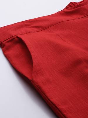 Red plain cotton trousers 4