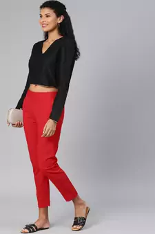 Red plain cotton trousers