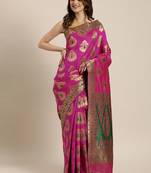Pink woven silk blend saree with blouse