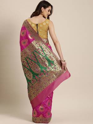 Pink woven silk blend saree with blouse 2