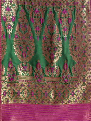 Pink woven silk blend saree with blouse 4