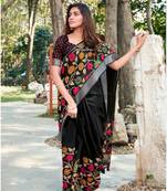 Black printed linen saree with blouse